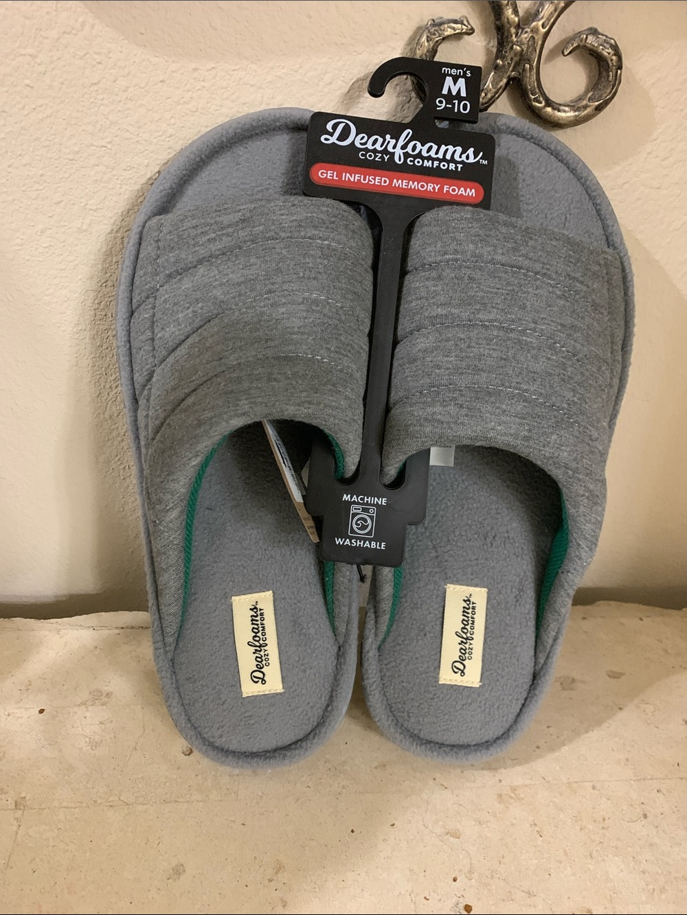 dearfoams Gray Men's Gel-Infused Memory Foam Slide Slippers,  medium 9-10